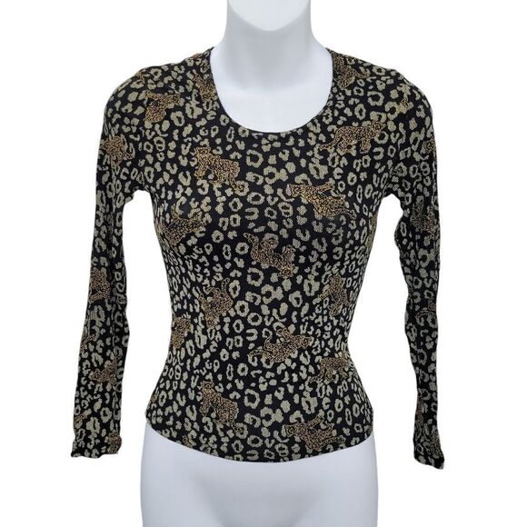 Vintage Tops - 2/$20 Y2K Diamonds USA Black & Gold Cougar Pattern Top Blouse Size: M